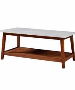TeamsonUS Teamson Home Kingston Wooden Coffee Table With Storage And Marble-Look Top, Marble/Walnut
