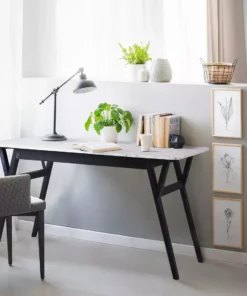 TeamsonUS Teamson Home Ashton Rectangular Marble-Look Dining Table With Wood Base, Marble/Black