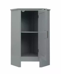 TeamsonUS Teamson Home Mercer Mid Century Modern Wooden Wedge-Shaped Corner Floor Storage Cabinet, Gray 13 TeamsonUS Teamson Home Mercer Mid Century Modern Wooden Wedge-Shaped Corner Floor Storage Cabinet, Gray