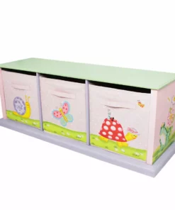TeamsonUS Fantasy Fields Magic Garden Kids Wooden Storage Cubby Bench, Pink