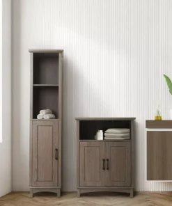 TeamsonUS Teamson Home Russell Modern Farmhouse Linen Tower Storage Cabinet With Open Shelves, Salt Oak 10 TeamsonUS Teamson Home Russell Modern Farmhouse Linen Tower Storage Cabinet With Open Shelves, Salt Oak