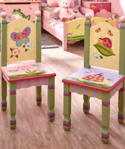 TeamsonUS Fantasy Fields Kids Painted Wooden Magic Garden Chairs, Set Of 2, Multicolor