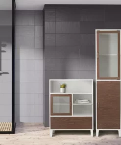 TeamsonUS Teamson Home Tyler Modern Wooden Linen Tower Tall Storage Cabinet With Two Doors, Walnut/White 10 TeamsonUS Teamson Home Tyler Modern Wooden Linen Tower Tall Storage Cabinet With Two Doors, Walnut/White