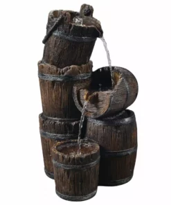 TeamsonUS Teamson Home Outdoor Vintage 3-Tier Cascading Barrel Waterfall Fountain, Brown