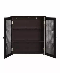 TeamsonUS Teamson Home Chesterfield Removable Wooden Wall Cabinet With 2 Waffle Glass Doors, Espresso