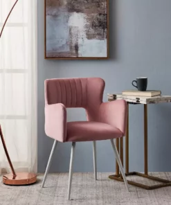 TeamsonUS Teamson Home Mid-Century Waverly Armchair With Metal Legs, Pastel Pink