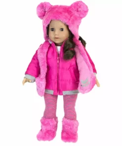 TeamsonUS Sophia's 4 Piece Winter Outfit With Bear Fur Hat Set For 18'' Dolls, Hot Pink Kids