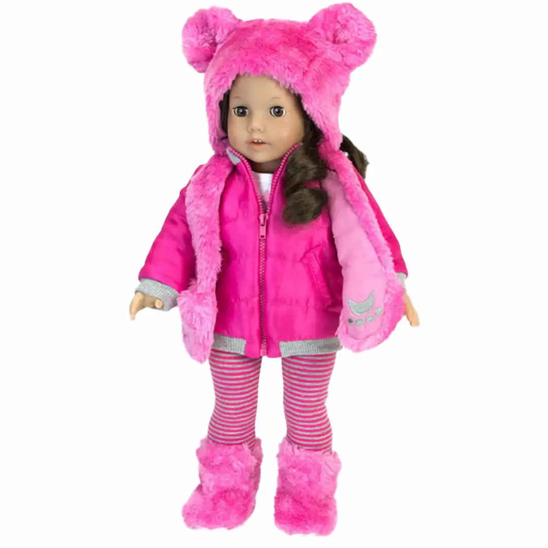 TeamsonUS Sophia's 4 Piece Winter Outfit With Bear Fur Hat Set For 18'' Dolls, Hot Pink Kids 4 TeamsonUS Sophia's 4 Piece Winter Outfit With Bear Fur Hat Set For 18'' Dolls, Hot Pink Kids