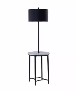 TeamsonUS Teamson Home Shenna Floor Lamp With Faux Marble Tray Table And Built-In USB Port, Black