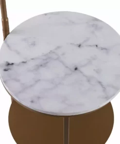 TeamsonUS Teamson Home Lilah Floor Lamp With Faux Marble Tray Table And Built-In USB Port, White/Brass