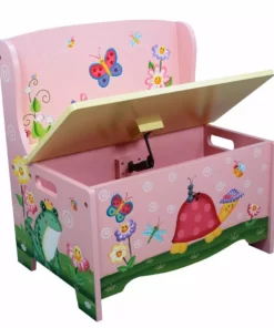 TeamsonUS Fantasy Fields Magic Garden Kids Wooden Storage Bench, Pink