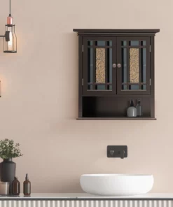 TeamsonUS Teamson Home Windsor Removable Wooden Wall Cabinet With Glass Mosaic Doors, Dark Espresso