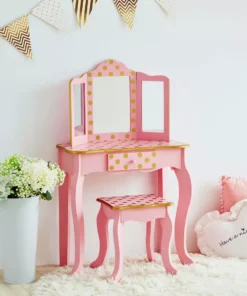 TeamsonUS Fantasy Fields - Fashion Polka Dot Prints Gisele Play Vanity Set - Pink / Gold Kids