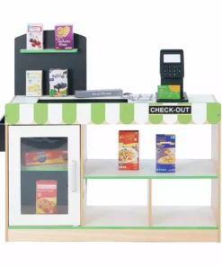 TeamsonUS Teamson Kids Cashier Austin Play Market Checkout Counter With 26 Accessories, Green/Natural