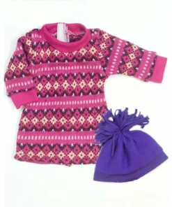 TeamsonUS Sophia's - 18" Doll - Pink Fair Isle Dress, Purple Hat
