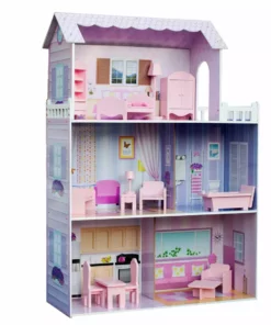 TeamsonUS Kids Olivia's Little World Dreamland Tiffany Dollhouse With 12 Accessories, Pink/Purple