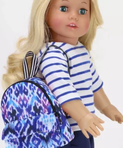 TeamsonUS Kids Sophia's Doll-Sized Backpack In Ikat Print For 18 Inch Doll, Blue