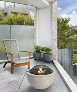 TeamsonUS Teamson Home 30" Outdoor Round Wood Burning Fire Pit With Faux Concrete Base, Gray