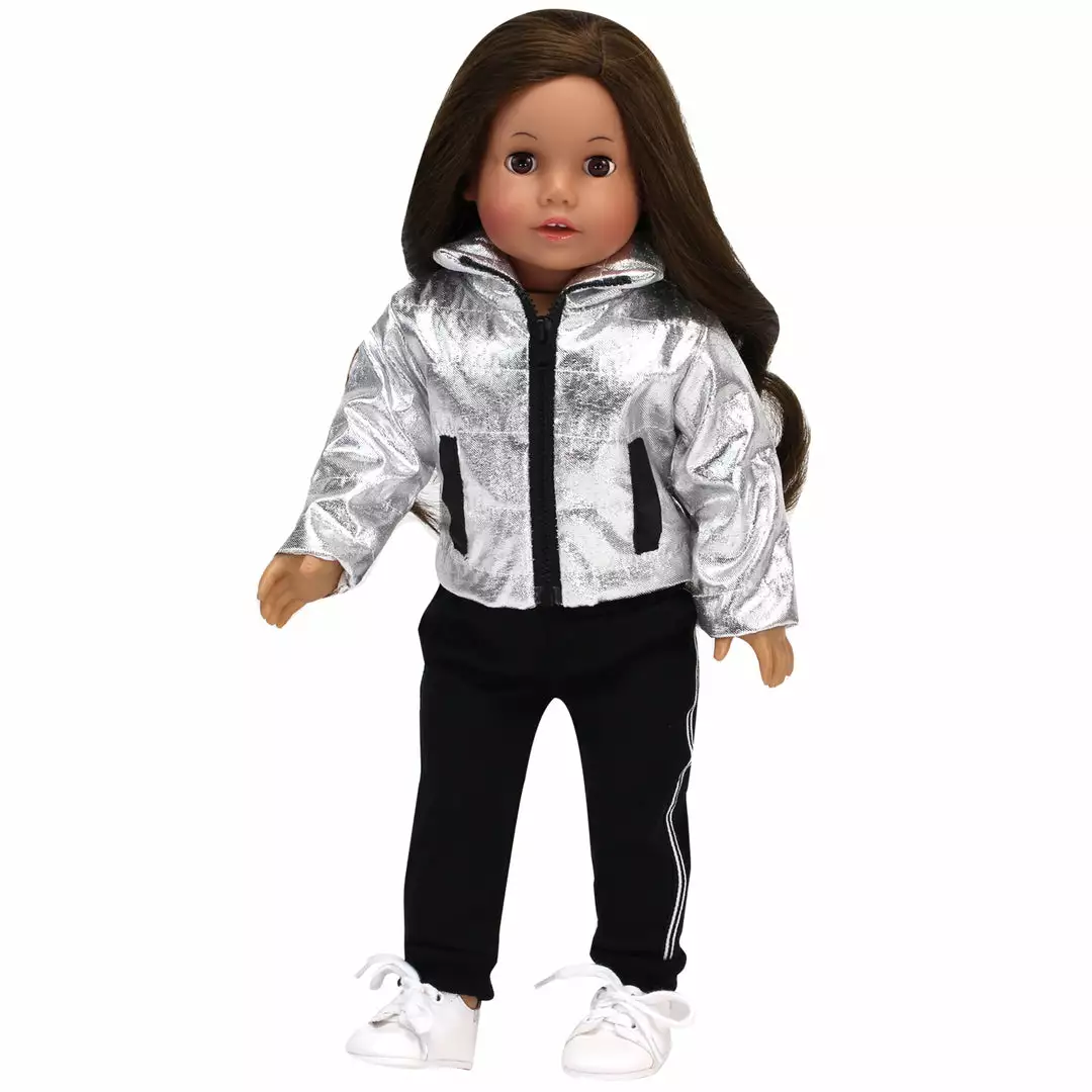 TeamsonUS Kids Sophia's 4 Pc Casual Winter Set For 18 Inch Dolls, Silver/Black 6 TeamsonUS Kids Sophia's 4 Pc Casual Winter Set For 18 Inch Dolls, Silver/Black