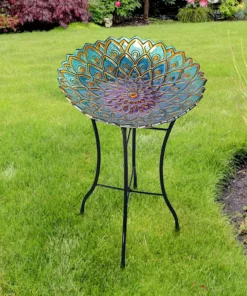 TeamsonUS Teamson Home 18" Mosaic Flower Glass Bird Bath W/ Stand