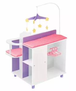 TeamsonUS Olivia's Little World Kids Little Princess Baby Doll Changing Station With Storage, White/Purple
