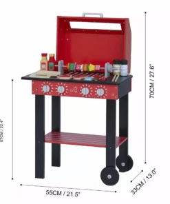 TeamsonUS Teamson Kids Little Helper Wooden Backyard BBQ Grill Playset With 26 Cooking Accessories, Red/Black