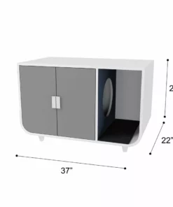 TeamsonUS Teamson Pets Large Dyad Wooden Cat Litter Box Enclosure And Side Table, Alpine White/Gray