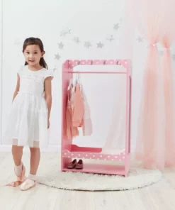 TeamsonUS Fantasy Fields Polka Dots Toy Clothing Rack With Storage, Pink