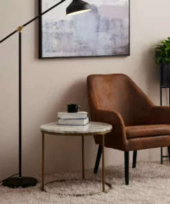 TeamsonUS Teamson Home Marmo Modern Marble-Look Round Side Table, Marble/Brass