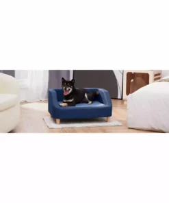 TeamsonUS New Teamson Pets Bennett Elevated Linen Sofa Pet Daybed For Small And Medium Dogs, Navy