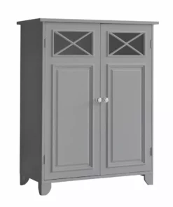 TeamsonUS New Teamson Home Dawson Contemporary Wooden Floor Storage Cabinet With Two Doors, Gray