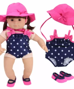 TeamsonUS Kids Sophia's Polka Dot Bathing Suit Set For 15'' Dolls, Navy/Pink
