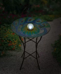 TeamsonUS Teamson Home 18 Inch Solar Glass Birdbath - Peacock