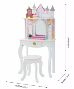 TeamsonUS Fantasy Fields Kids Dreamland Castle Vanity Set With Chair And Accessories, White/Pink