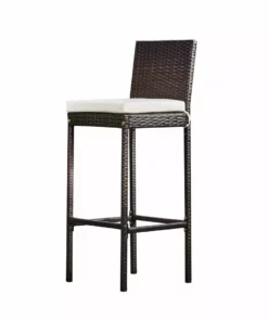 TeamsonUS New Teamson Home 5 Pc Outdoor Wicker Dining Set With Acacia Tabletop And Cushions, Brown