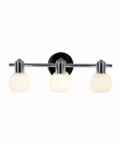 TeamsonUS Teamson Home Bathroom Vanity Triple Sconce Light With 3 Frosted Shades, Chrome Fixture