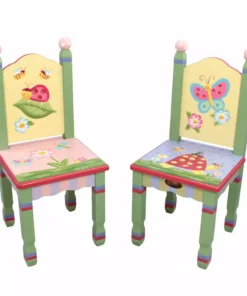 TeamsonUS Fantasy Fields Kids Painted Wooden Magic Garden Chairs, Set Of 2, Multicolor