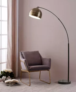 TeamsonUS Teamson Home Arquer Arc 68" Metal Floor Lamp With Bell Shade, Antique Brass