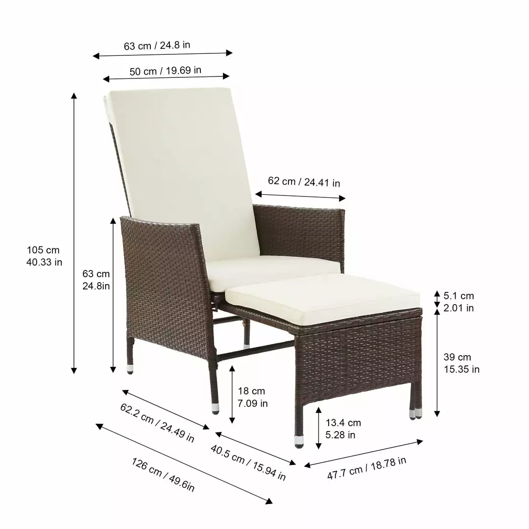 TeamsonUS Teamson Home Outdoor Rattan Patio Lounge Chair With Pull-Out Ottoman And Cushions, Brown/White 9 TeamsonUS Teamson Home Outdoor Rattan Patio Lounge Chair With Pull-Out Ottoman And Cushions, Brown/White