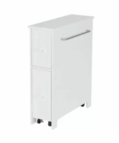 TeamsonUS Teamson Home Narrow Cabinet With Storage Drawers And Towel Bar 6.5" L X 25" H, White