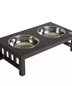 TeamsonUS Teamson Pets 6.5" Pet Dog Feeder With 2 Stainless Steel Bowls, Espresso