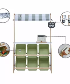 TeamsonUS Teamson Kids Little Helper Wooden Play Farmer's Market Stand With Cash Register And Storage Bins, Natural/Green