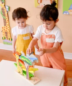 TeamsonUS Teamson Kids Preschool Play Lab Wooden Safari Ramp Racer With Animal Print Cars, Multicolor