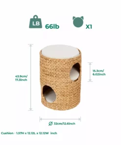 TeamsonUS Teamson Pets Neith Wicker Seagrass 3-Tier Cat Bed Condo With Cushions, Tan/Cream