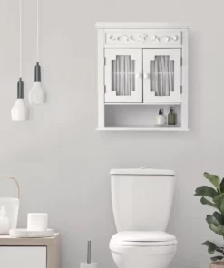 TeamsonUS Teamson Home Lisbon Removable Wooden Wall Cabinet With Drapery-Lined Doors, White 18 TeamsonUS Teamson Home Lisbon Removable Wooden Wall Cabinet With Drapery-Lined Doors, White