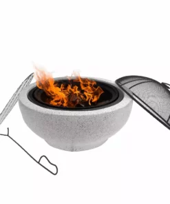 TeamsonUS Teamson Home Outdoor 24" Wood Burning Fire Pit With Grill Grate And Faux Concrete Base, Gray New 13 TeamsonUS Teamson Home Outdoor 24