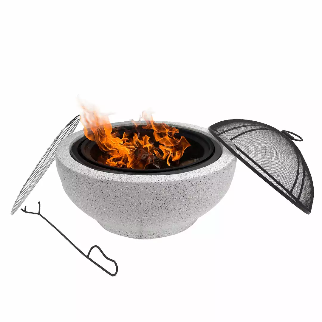 TeamsonUS Teamson Home Outdoor 24" Wood Burning Fire Pit With Grill Grate And Faux Concrete Base, Gray New 8 TeamsonUS Teamson Home Outdoor 24" Wood Burning Fire Pit With Grill Grate And Faux Concrete Base, Gray New