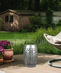 TeamsonUS Teamson Home Decorative Outdoor Side Table Planter Stand With Solar Powered LED Light, Silver New 13 TeamsonUS Teamson Home Decorative Outdoor Side Table Planter Stand With Solar Powered LED Light, Silver New