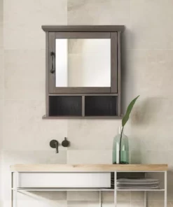 TeamsonUS Teamson Home Russell Farmhouse Wooden Removable Medicine Cabinet, Salt Oak