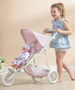 TeamsonUS Kids Olivia's Little World Polka Dots Princess Double Jogging Stroller For Dolls, Pink